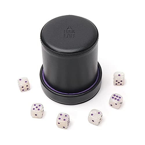 Luck Lab Purple Velvet Dice Cup with Lid - 6 Purple & White Pearl Dice - Quiet Shaking - Perfect for Board Games