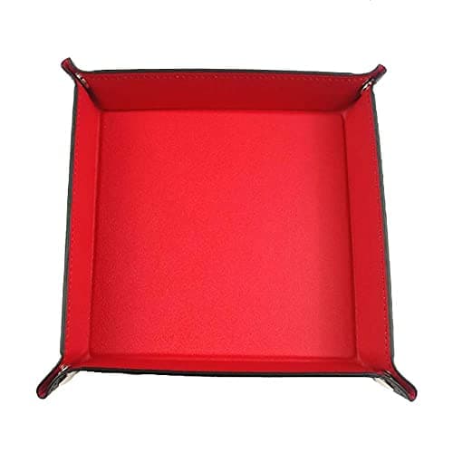 Red PU Leather Dice Rolling Tray for Gaming