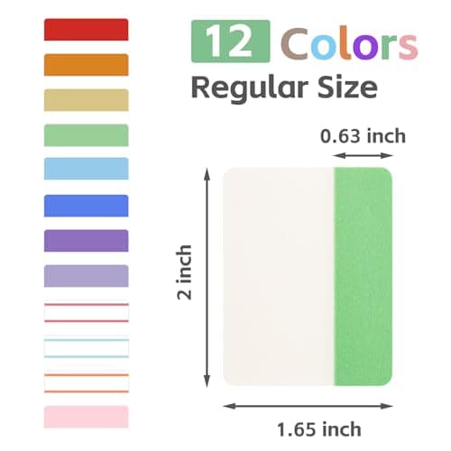KICNIC 12 Color 2 Inch Colored Sticky Tabs 480 Pieces Repositionable Binder Folders Book Markers