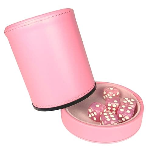 Luck Lab Pink Leather Dice Cup with Lid - Accompanied by 6 Pearl Dice
