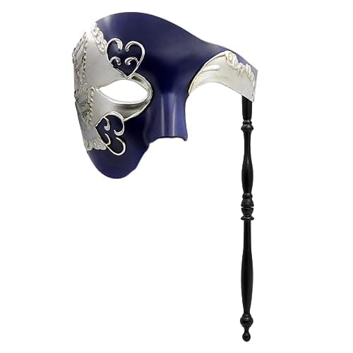 Thmyo Venetian Mardi Gras Carnival Feather Rhinestone Masquerade Mask with Stick
