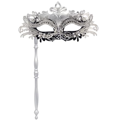 G YITENG Filigree Rhinestone Venetian Mask with Handle for Mardi Gras