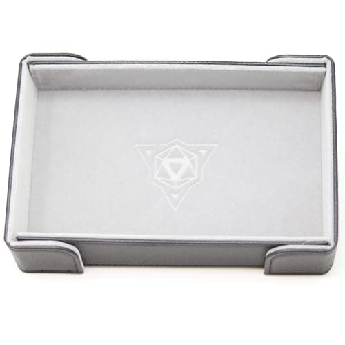 PU Leather Magnetic Folding Dice Tray & Mat - Gray - Perfect for DND and Roleplaying Games