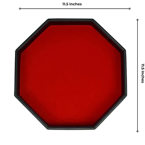 11.5 Inch Red Octagon Dice Tray with PU Leather & Velvet