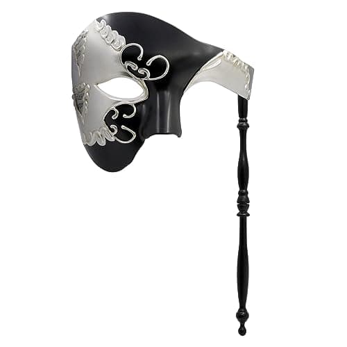 Thmyo Venetian Mardi Gras Carnival Feather Rhinestone Masquerade Mask with Stick