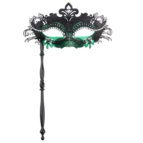 G YITENG Filigree Rhinestone Venetian Mask with Handle for Mardi Gras