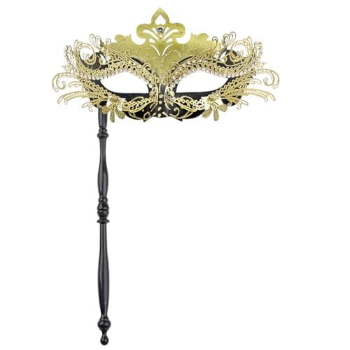 G YITENG Filigree Rhinestone Venetian Mask with Handle for Mardi Gras