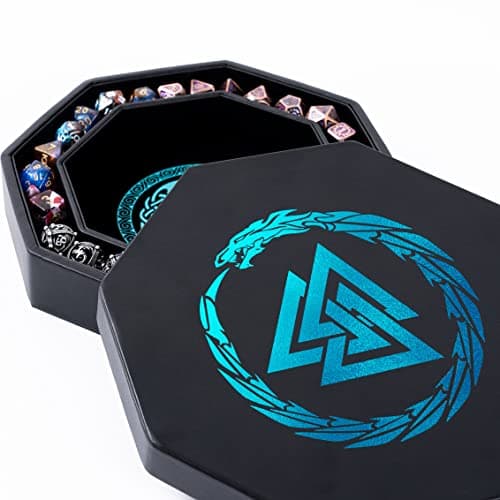 Copper Valknut & Dragon Dice Tray - 8 Inch DND & RPG Rolling Tray with Box Storage