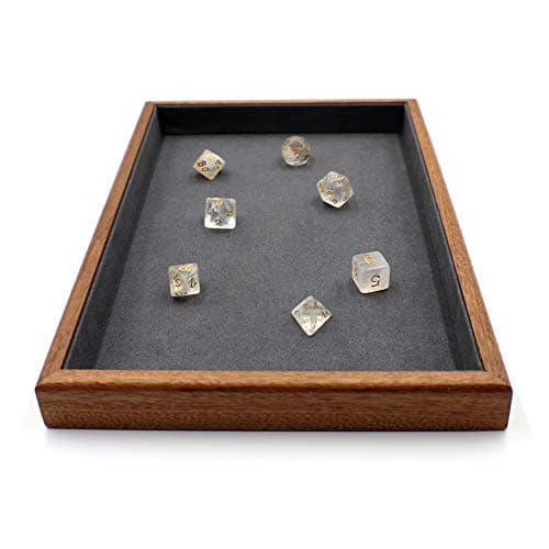 Premium Wood DND Dice Tray & Crystal Dice Set