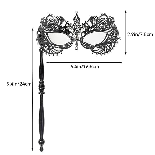 Thmyo Venetian Mardi Gras Carnival Feather Rhinestone Masquerade Mask with Stick