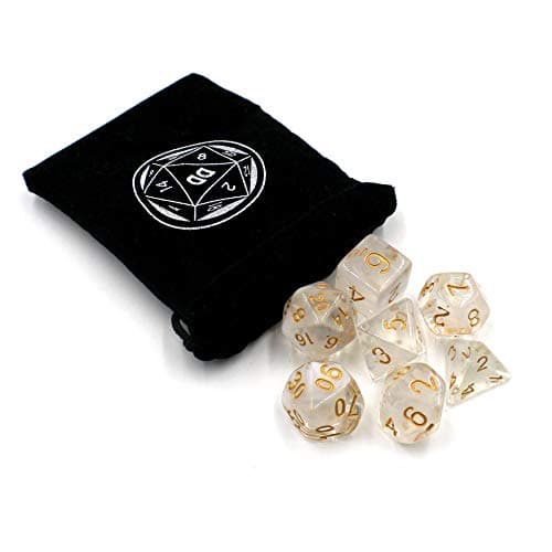 Premium Wood DND Dice Tray & Crystal Dice Set