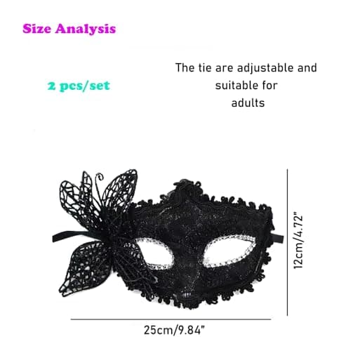 HizeJie Butterfly Masquerade Mask Lace Eye Mask for Adults 2 PCS Carnival Cosplay