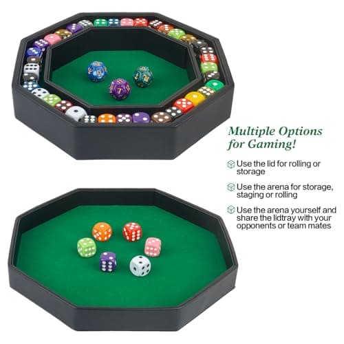 Green Felt Lined PU Leather Octagon Dice Tray with Lid