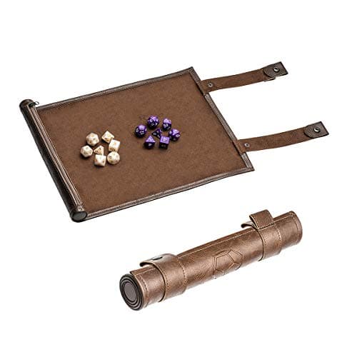 PUBGAMER Brown Dice Mat & Tray for DND, with 2x7 Dices & Zipper Holder