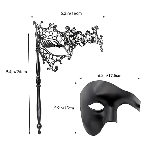 Thmyo Couple Venetian Masquerade Masks with Stick for Party Costumes