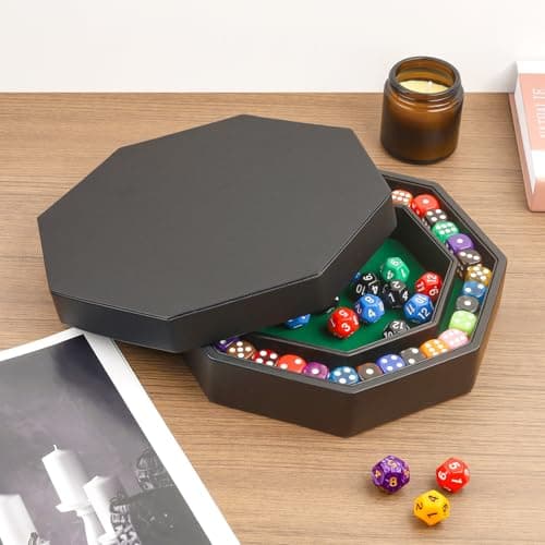 Green Felt Lined PU Leather Octagon Dice Tray with Lid