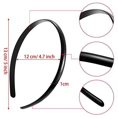 Hicarer 30 Pack Black 10mm Plain Plastic Hair Headbands for Girls and Women
