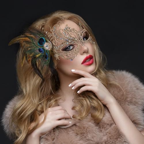 Zinniday Women's 1920s Peacock Feather Masquerade Mask for Halloween & Mardi Gras