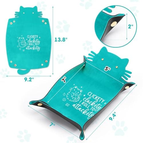 2Pcs Cat Dice Tray & Holder: Portable Leather Folding Storage, Decorative Desk Organizer, DND Gift