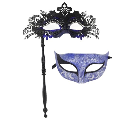 Seglorwy Black Masquerade Mask for Couples, Venetian Mardi Gras Halloween Party