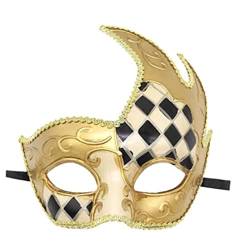 Coolwife Men's Vintage Venetian Checkered Masquerade Mask for Musical Party