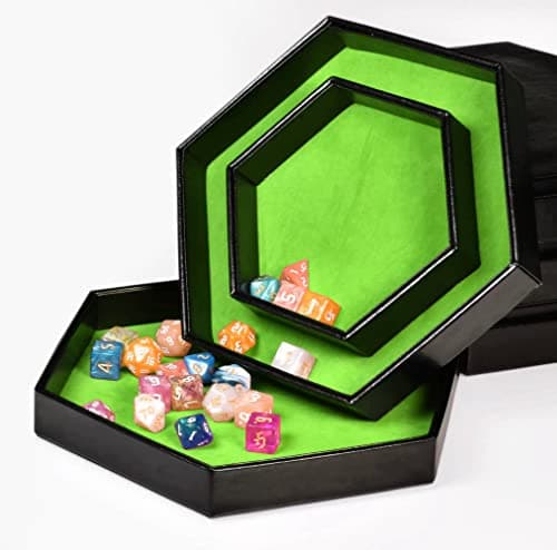 DND Dice Tray - Hexagonal Rolling & Storage, Faux Leather, Green, Compatible with D&D, MTG