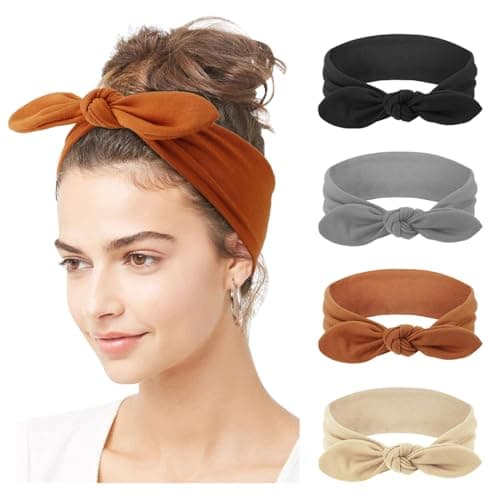 DRESHOW 4 Pack Bow Knotted Headbands for Women Running Sport Elastic Hair Wrap