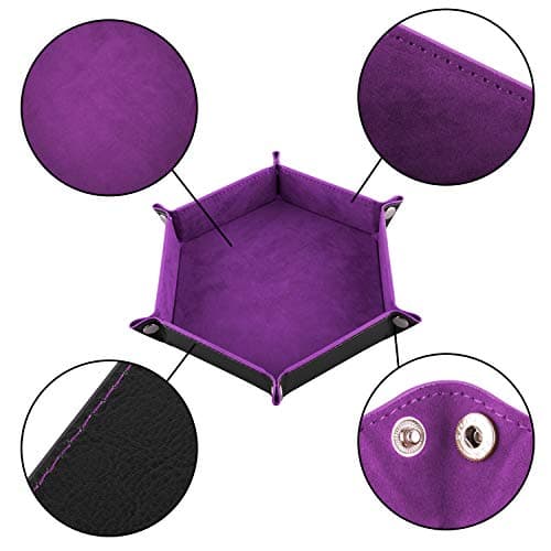 Foldable Dice Tray Set for RPG, DND and Table Games - 4 Hexagon Holders in Violet, Coffee, Green, and Red