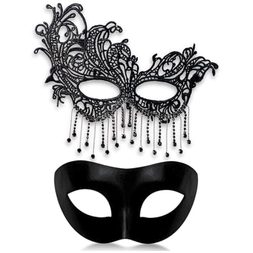 SlendyPop Masquerade Mask Couples Mardi Gras Lace Rhinestone