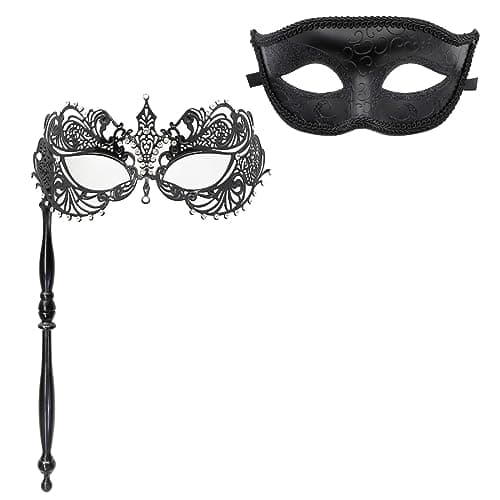 Thmyo Couple Venetian Masquerade Masks with Stick for Party Costumes