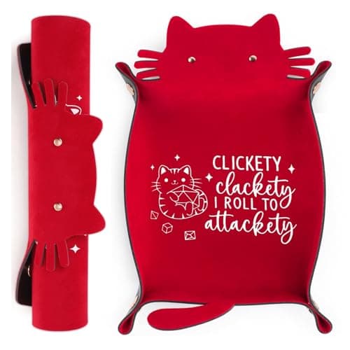2Pcs Cat Dice Tray & Holder: Portable Leather Folding Storage, Decorative Desk Organizer, DND Gift