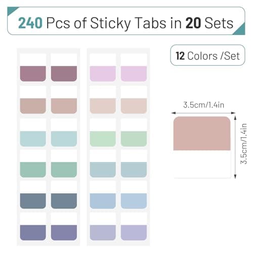 Colorful Writable & Reusable Tabs, 240pcs, 12 Colors (1.4inch)