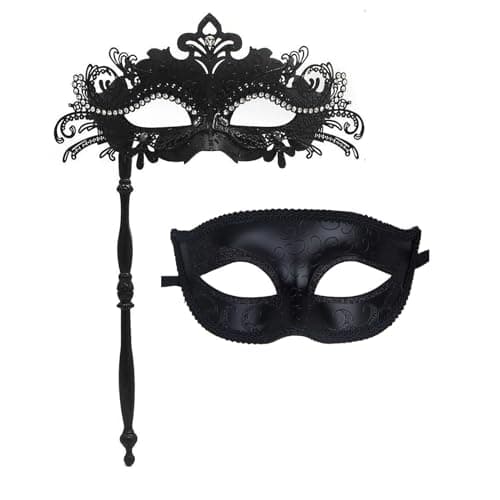 Seglorwy Black Masquerade Mask for Couples, Venetian Mardi Gras Halloween Party