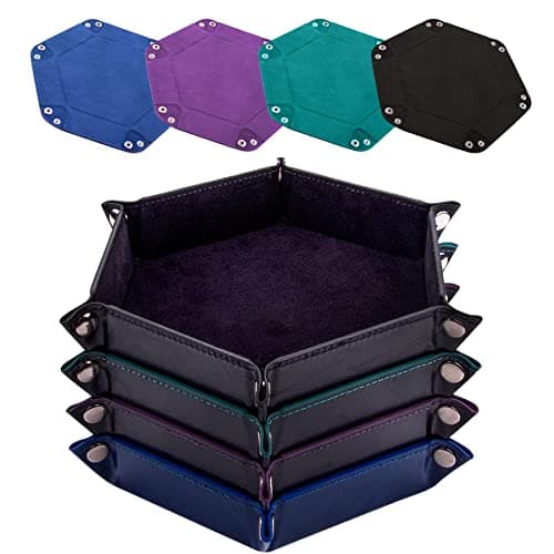 Foldable Dice Tray Set for RPG, DND and Table Games - 4 Hexagon Holders in Violet, Coffee, Green, and Red