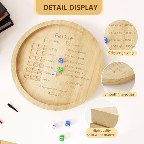 Larger Farkle Dice Tray 12" Board Game for Family & Adult Gatherings, 18 Dice, Score Pad, Markers