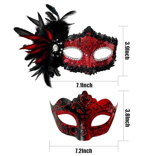 Allruyee 2025 New Feather Masquerade Mask for Couples