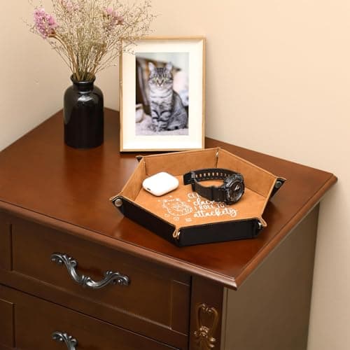 Hexagonal Leather Dice Tray for Novelty Cat Folding Dice Holder Desk OrganizerFunny Gift for RPG Players