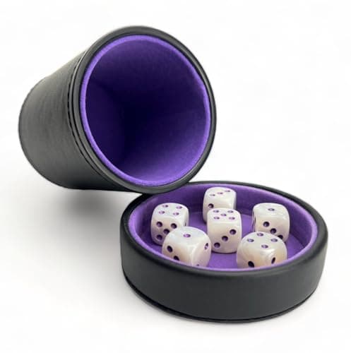 Luck Lab Purple Velvet Dice Cup with Lid - 6 Purple & White Pearl Dice - Quiet Shaking - Perfect for Board Games
