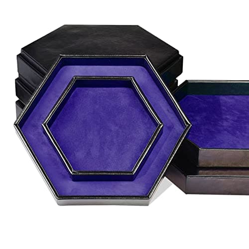 DND Dice Tray - Hexagonal Rolling & Storage, Faux Leather, Green, Compatible with D&D, MTG
