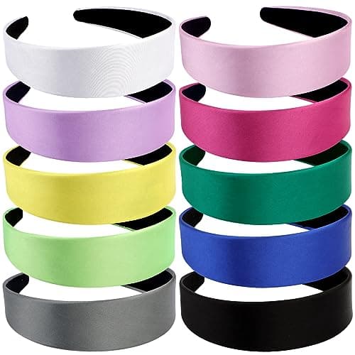 10 Pack Pink White Purple Red Satin Headbands for Women & Girls