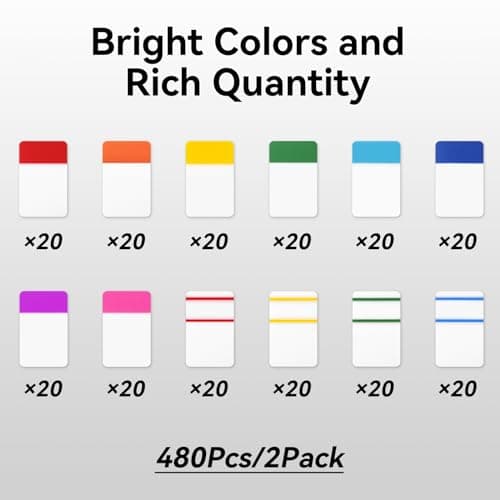 Sticky Note Tabs 480 Pieces, 1 Inch, 24 Sets 12 Colors for Books, Binders, Documents