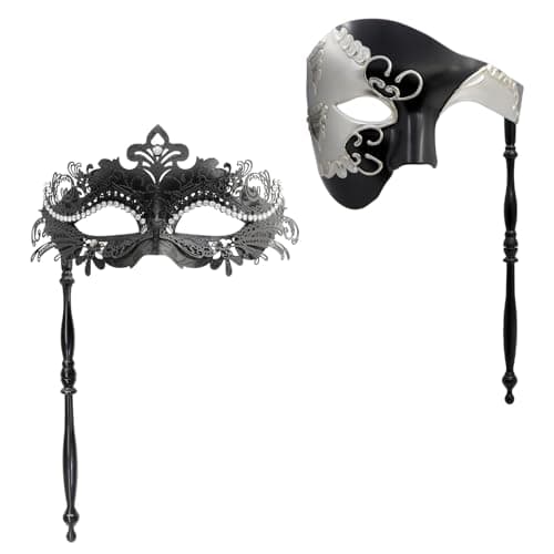 Thmyo Couple Venetian Masquerade Masks with Stick for Party Costumes