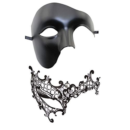 Seglorwy Black Masquerade Mask for Couples, Venetian Mardi Gras Halloween Party