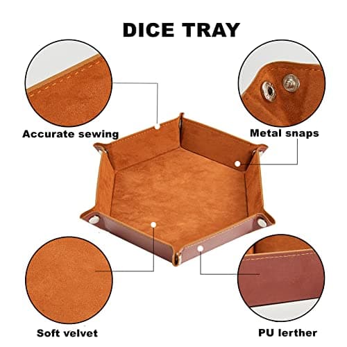 6 Sets Polyhedral Dice for D&D & RPG Games with Free Draws String Bags & PU Leather Tray (Brown)