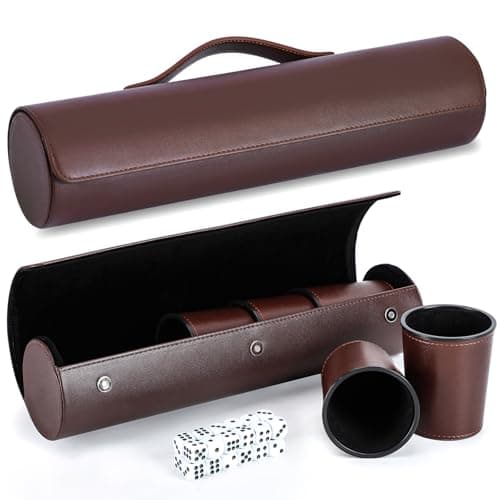 2 Black Leather Dice Cups Set + 50 Dice + Exclusive Faux Leather Case
