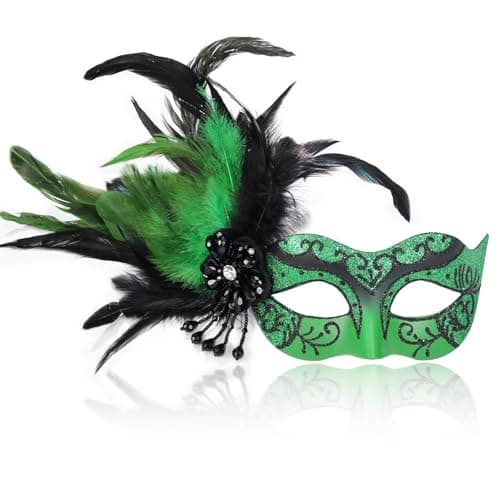 MYSEUNI Women's 2025 Black Masquerade Mask with Feathers for Special Occasions
