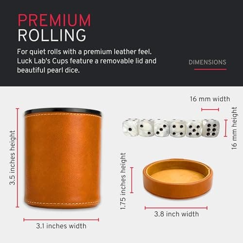 Luck Lab Brown Leather Dice Cup with Lid & Tan Velvet Interior for Quiet Rolling - Perfect for Board Games