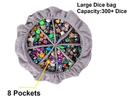 Black DND Dice Bags with Pockets, Large Capacity Over 300 MTG RPG Dices