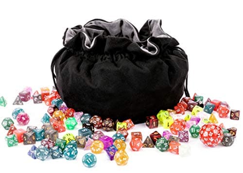 Black DND Dice Bags with Pockets, Large Capacity Over 300 MTG RPG Dices