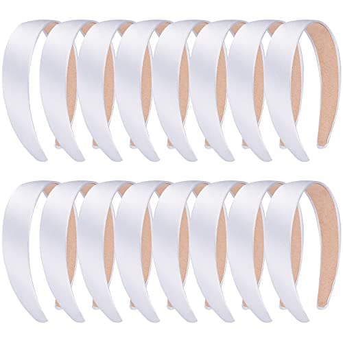 SIQUK White 1 Inch Satin Hard Headbands for Women for DIY Hair Accessories